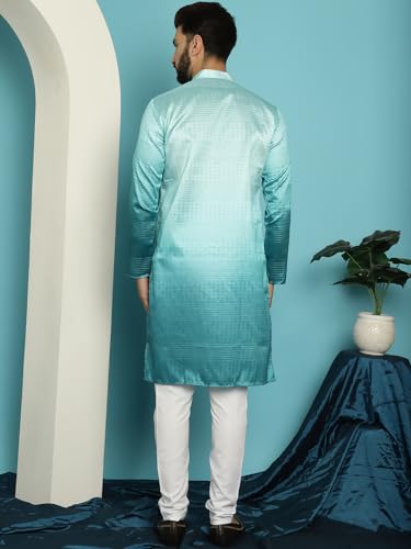 Image of SOJANYA (Since 1958, Men's Jacquard Silk Multi Shade Sequinned & White Pyjama Set