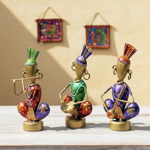 Image of CraftVatika Home Decoration Items for Living Room, Rajasthani Decorative Musician Showpiece Items, Aesthetic Home Decor, Anniversary Birthday Wedding Return Housewarming Gifts for Woman Man, Set of 3
