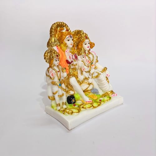 Image of Gold Plated Shiv Parivar Murti for Home Puja Mandir Marble Dust- 6.25 Inch | Shiv Parvati Ganesh Family Idol Statue Standard Size- Multicolor (16cm)
