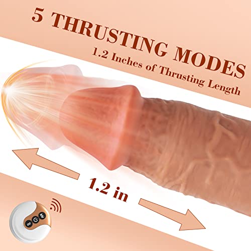 Thrusting Dildo Vibrator For Women - Realistic Vibrating Dildo For Clitoral G Spot Anal Stimulation, Suction Cup Dildo With 5 Thrusting 7 Vibrations, Silicone Adult Sex Toys For Woman Couples #TOP2