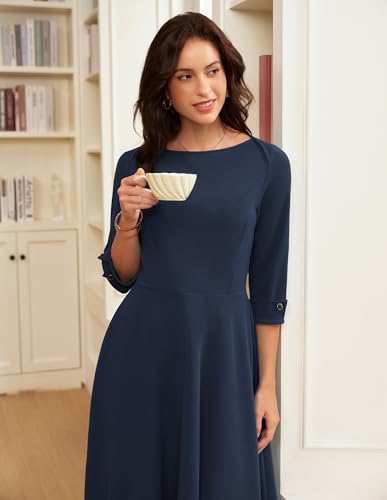 Image of GRACE KARIN Work Dresses for Women 2025 3 /4 Sleeve Fit and Flare Business Midi Dress Classy Office Dresses with Pockets