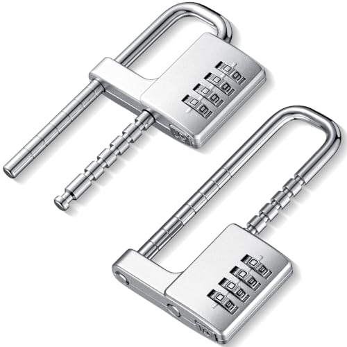 Image of Gisafai 2 Pcs 4 Digit Combination Lock Code Cabinet U Shaped Gym Adjustable Padlock Metal Long Shackle Lock for Outdoor College Fences Sports Lockers Gym