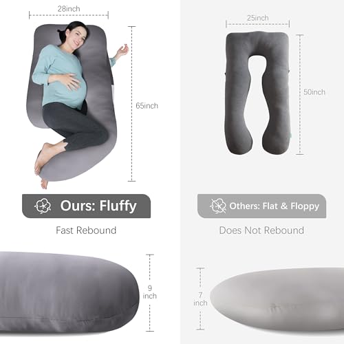 Image of MOON PARK Pregnancy Pillows for Sleeping - U Shaped Full Body Maternity Pillow with Removable Cover - Support for Back, Legs, Belly, HIPS - 65 Inch - Dark Grey - Cooling Cover