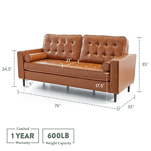 Edenbrook Lynnwood Upholstered Sofa - Couches For Living Room - Camel Faux Leather Couch - Small Couch - Living Room Furniture - Includes Bolster Pillows #TOP1