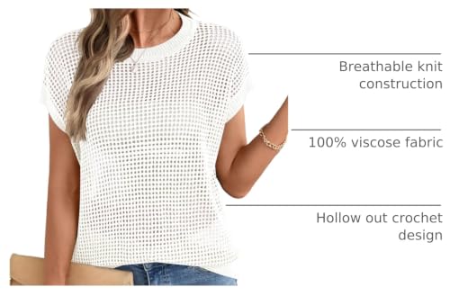Image of Ivicoer Womens Spring Summer Tops Crochet Cap Sleeve Sweater Hollow Out Beach Vacation Clothes Trendy 2026 Loose Fit