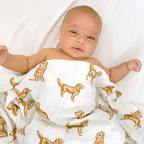 Image of LifeTree Muslin Swaddle Blankets, 70% Viscose from Bamboo and 30% Cotton Baby Swaddle Blankets Unisex Swaddling Blanket for Newborn, Soft Large 47 inch x 47 inch, Golden Retriever Baby Blanket