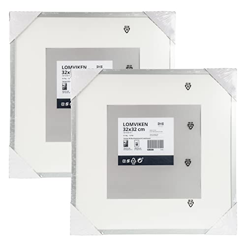IKEA LOMVIKEN 203.358.51   Marcos de fotos cuadrados de aluminio para discos de vinilo, 32 x 32 cm (20 x 20 cm con paspartú), color plateado, 2 unidades