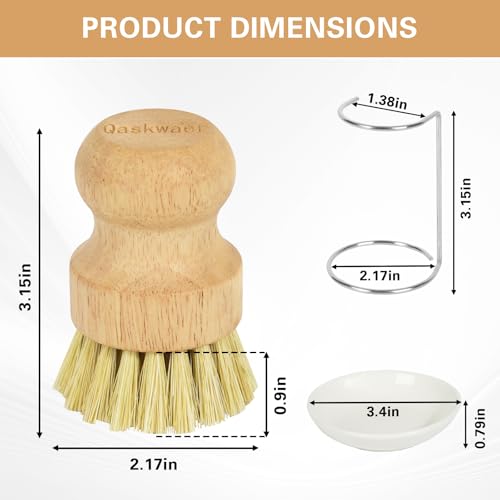 Image of Wooden Dish Brushes, Dish Scrubber Brush for Cleaning Dishes, Natural Sisal + Palm Bristles, Set of 2