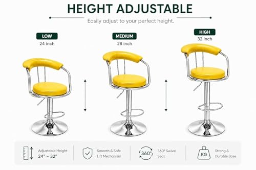 Image of Kemon Modern Adjustable Swivel Bar Stool Chair with Backrest, PU Leather Hydraulic Counter Stool with Footrest for Kitchen Island, Cafe & Home Bar (1, Yellow, Round Barrel Stool)