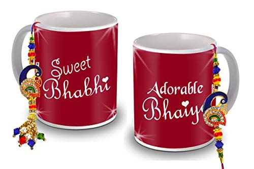 ME & YOU Rakhi Gifts | Designer Rakhi Lumba Set with Coffee Mug Set for Bhai & Bhabhi (Multicolor) IZ20-2