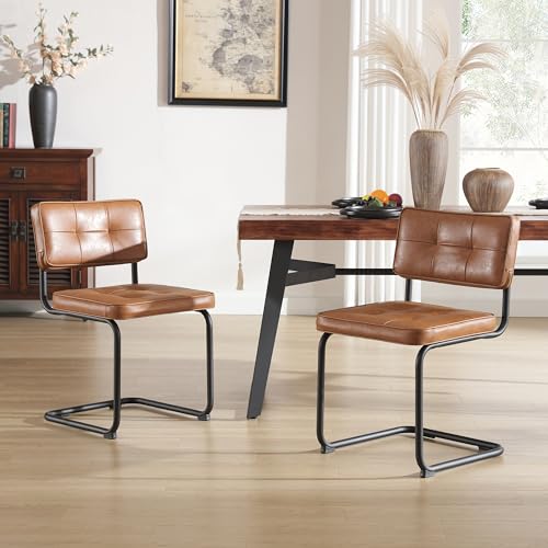 Zesthouse Industrial Metal Dining Chairs Set of 2, Upholstered Leather Kitchen Chairs with Black Metal Base, for Kitchen & Dining Room Living Room, Mid Century Breuer Design Inspired, Armless, Brown Zesthouse Industrial Metal Dining Chairs Set of 2, Upholstered Leather Kitchen Chairs with Black Metal Base, for Kitchen & Dining Room Living Room, Mid Century Breuer Design Inspired, Armless, Brown