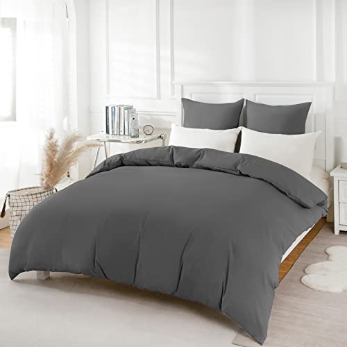 REDKEY Funda Nordica Cama 90,Juego de Funda de Edredon 155x220 y 1 Fundas de Almohada 80x80cm - Juego de Cama de Microfibra cepillada Suave (Gris Oscuro)