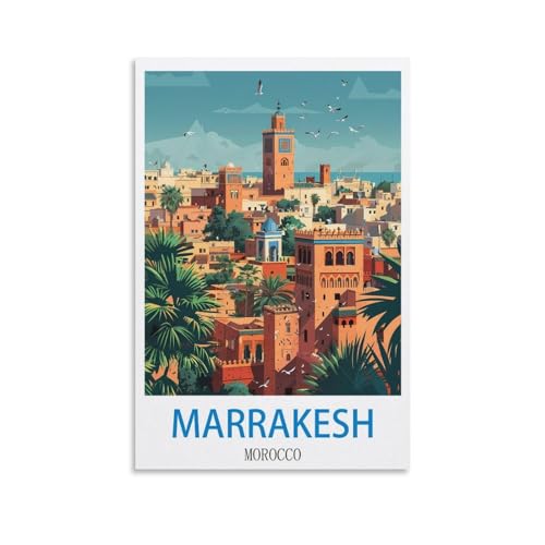 HNROJICO Affiches vintage de voyage au Maroc, Marrakech, impressions sur toile, décoration de salon et de chambre, peinture murale 20 x 30 cm