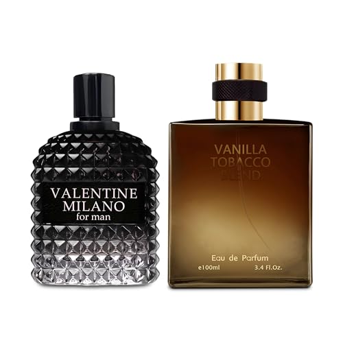 Image of AFLUXE Valentine Milano /Vanilla Tobacco 2PCS Eau De Toilette for Men-Fresh, Romantic Scent Perfume for Men 3.4 Fl Oz Each Mens Cologne For All Skin Daily Used