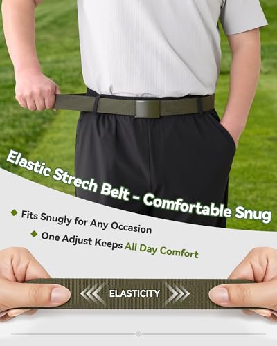 Image of Mile High Life Stretch Canvas Belt for Men, Golf Casual Elastic Web Belt, Top Military Buckle, Adjustable Cut to Fit