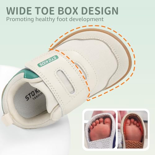 STQ KIDS Toddler Wide Toe Box Shoes – Barefoot Sneakers in Beige/Green (T6) angle 4
