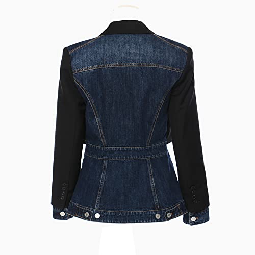 Women Blazer Jacket Turn Down Collar Business Suit Denim Stitching Blazer Formal Office Tops Wear to Work Outwear Suit Jacket2