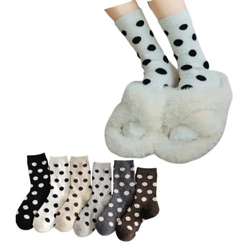 Polka Dots Socks Wool Socks for Winter Women Warm Thick Cozy Crew Sock 6 Pairs High Ankle