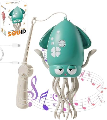 ElectricDancingSquidToy,PlayfulAutomaticEvasionCrawlingDancingOctopuswithFishingRod,LEDLights&Music,USBRechargeable,Upright & Crawling Two Modes.(Green)