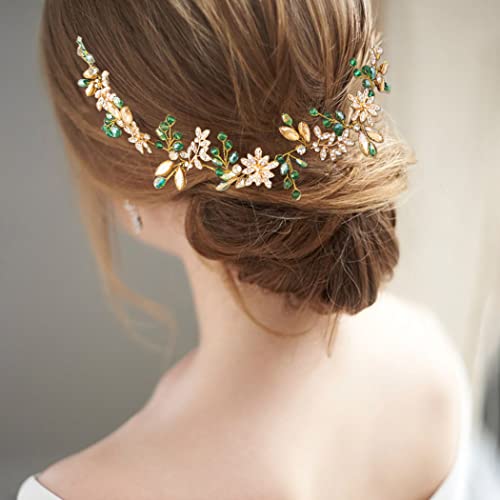 IYOU Crystal Bridal Hair Vine Green Rhinestone Wedding Headband Leaf Headpiece Prom Guest Hair Accessories for Brides and Bridesmaid - Image 3