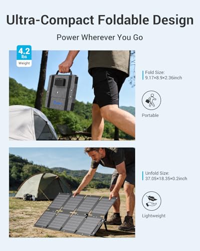 Image of BigBlue 60W Portable Compact Solar Panel with PD 45W USB-C, 20W USB-A, DC Ports for Power Stations, Cellphones, Power Banks, Tablets, IP68 Waterproof, Foldable Camping Solar Charger with Kickstand