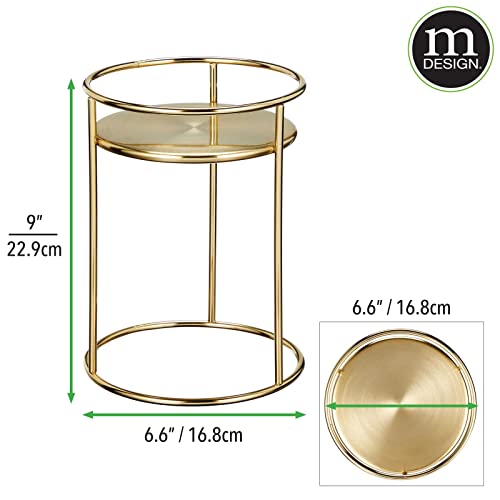 Mdesign Metal 9-Inch Tall Circular Plant Stand, Planter Holder Contemporary Design Round Tray For Table, Garden; Holds Indoor/Outdoor Plants, Flower Pot - Concerto Collection - Soft Brass #TOP2