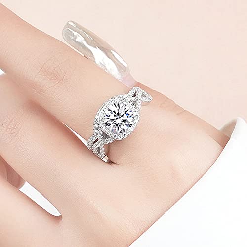 Silwan 2CT Moissanite Ring Set for Women, Halo Bridal Wedding Rings Set 2 Pieces, 925 Sterling Silver 10K 14K 18K Engagement Ring, for Women Ladies Engagement Wedding2