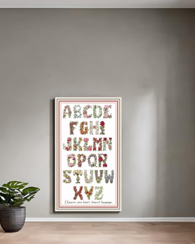 Image of CaptainCrafts Cross Stitch Kits for Adults Stamped Printed 14ct Fabric Cross Stitching DIY Art DMC Needlecrafts Embroidery Kit for Adults Beginner (Stamped 14CT, Letter Flower)