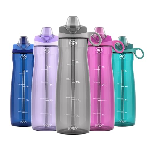 Image of Pogo Plastic Water Bottle with Chug Lid and Carry Handle, Reusable, BPA Free, Dishwasher Safe, Perfect for Travel, School, Outdoors, and Gym, 18oz 32oz 40oz 64oz