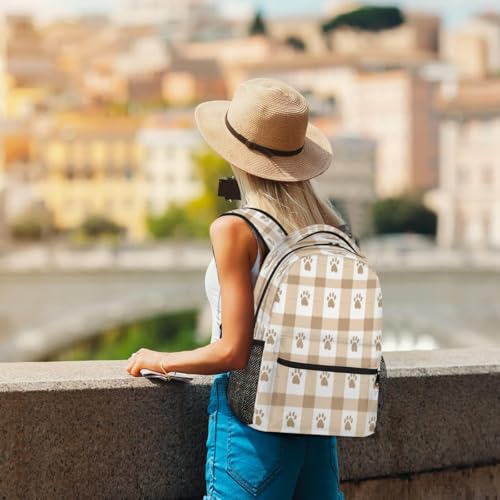 Brown White Checkered Paws Kids Backpack, Lightweight School Bookbag Large Capacity Laptop Backpack Water Resistant Daypack Shoulder Bag for Teenager Boys Girls4