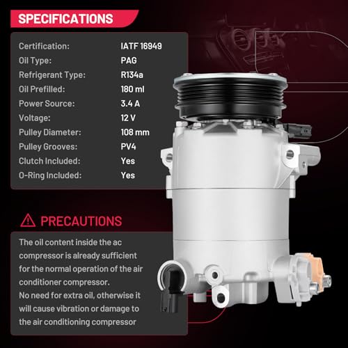 BDFHYK 198360 Air Conditioning A/C Compressor with Clutch Compatible with Ford Escape L4 2.0L 2013-2016, Compatible with Lincoln MKC L4 2.0L 2015-2016, MKC L4 2.3L 2015-2016
