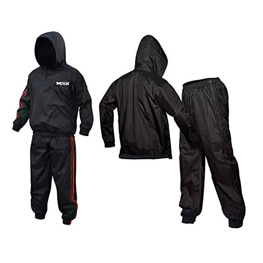MRX Heavy Duty Sweat Sauna Suit with Hoodie Exercise Gym Suit Fitness Weight Loss Slimming MMA Training Black/Red (Medium)