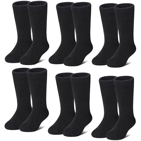 LANLEO Kids Wool Socks For Toddlers Boys Girls Hiking Winter Warm Cozy Thick Heavy Thermal Crew Boot Socks 6 Pairs Black,8-12 Year Old Cover