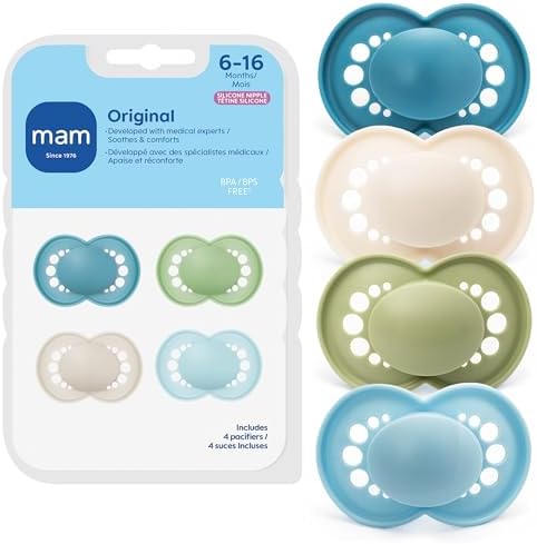 Original Baby Pacifier 6-16 Mths, Skin Soft Silicone Nipple, 4 Pack