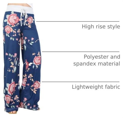 Image of iChunhua Women's Comfy Stretch Floral Print Drawstring Palazzo Wide Leg Lounge Pant