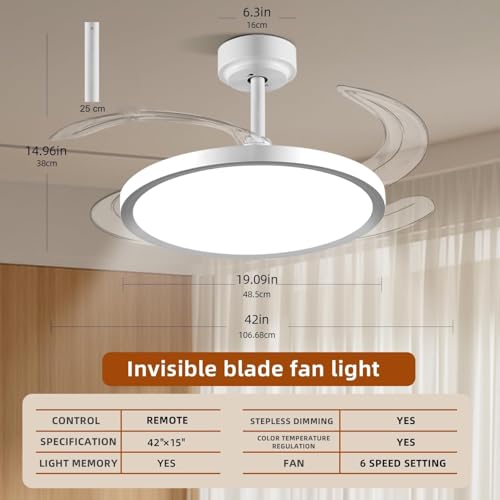 Image of oltao Zyro Slim Retractable Ceiling Fan with BLDC Motor, 3 Colour LED Light, Summer /Winter Mode and Remote, 42 inch Sweep (2025 Model)