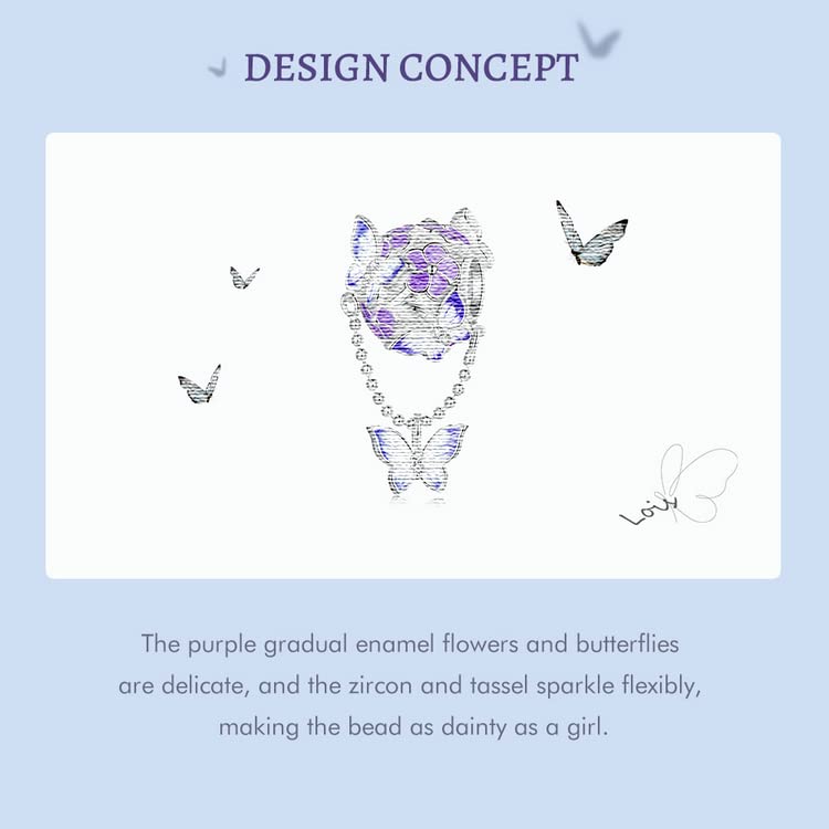 Dije de plata 925 con borla de flor y mariposa para pulseras de mujer 5