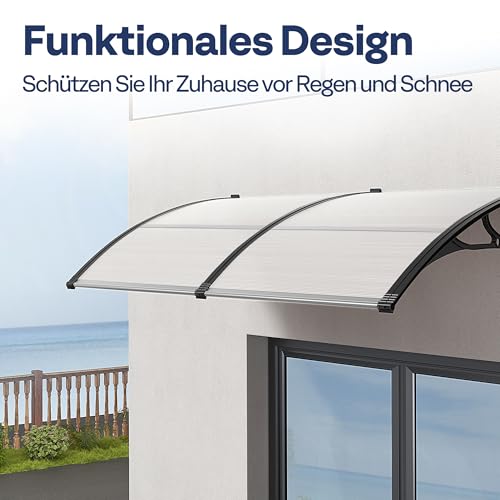 VIVOHOME Vordach für Haustür Fenster Markise 200×100cm Polycarbonat gespleißte Überdachung transparent Pultbogenvordach mit schwarzer Halterung für Sonnenschutz und Regenschutz
