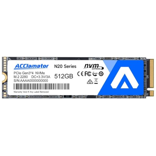 Acclamator 512GB SSD NVMe M.2 2280 PCIe Gen3x4 Internal Solid State Drive Read Up to 2200MB/s with 3D NAND Flash Compatible with Laptop & PC Desktop N20