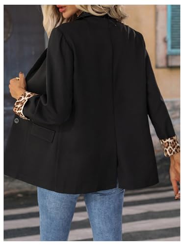 Floerns Women's Contrast Leopard Blazer Lapel Button Down Long Sleeve Office Blazer Jacket2