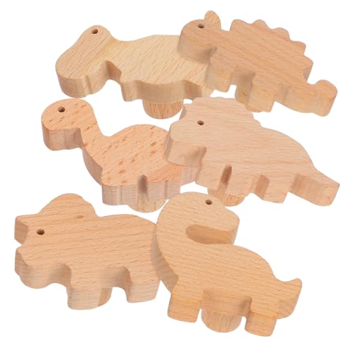 HOOTNEE 6pcs Kids' Dresser Knobs Dinosaur Cabinet Pulls Solid Wood Knobs with Screws for Dresser Sturdy Adhesive Animal Drawer Pulls