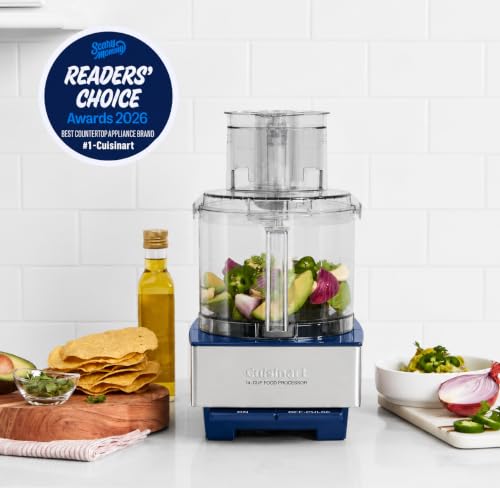 Image of Cuisinart Food Processor 14-Cup Vegetable Chopper for Mincing, Dicing, Shredding, Puree & Kneading Dough, Navy Stainless Steel, DFP-14BCNYCB