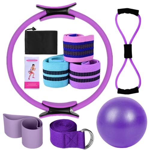 Karlak Yoga Sets for Women Pilates at Home Equipment Pilates Magic Ring for Working Out Glutes Yoga Ball 25cm Figure 8 Resistance Band Yoga Bands for Stretching