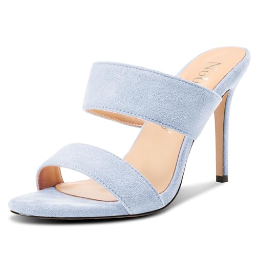 Image of NobleOnly Womens Round Open Toe Heeled Sandals Two Strap Stiletto High Heel Sandals Backless Dress Slip-on Mules Sandals 3.9 Inches Heels