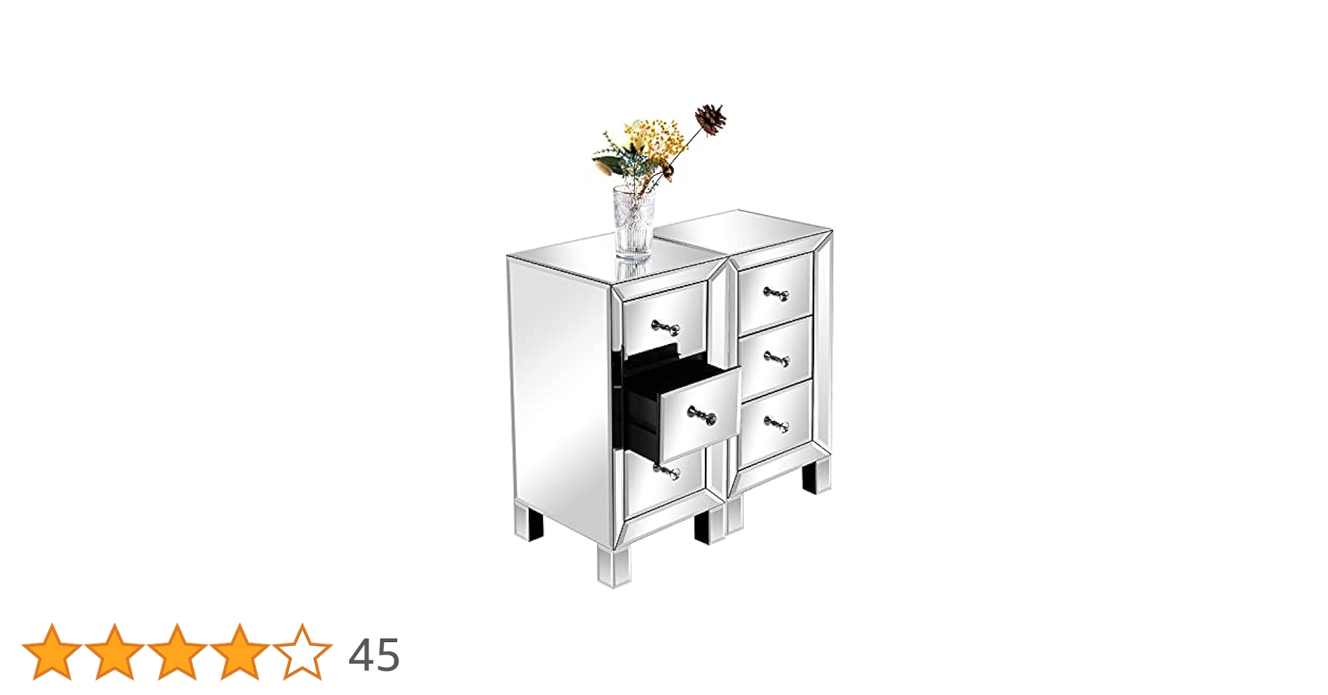 Comodino Con Specchio E 3 Cassetti - Vetro E MDF, 30x30x60 Cm, Moderno, Per Camera Da Letto