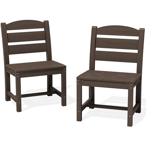 Image of SERWALL Armless Modern Dining Chair Set of 2, All Weather Resistant, Black | SERWALL Patio Dining Chair, All Weather Dining Chair Set of 2, Outdoor Dining Chair with Widened Seat, Coffee