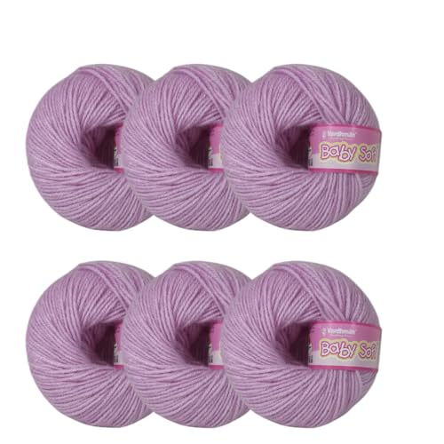 Image of Vardhman Baby Soft Yarn Pack of 6 - 4-Ply Acrylic Wool 150g Total | Soft Yarn for Knitting & Crocheting Baby Blankets, Sweaters, Toys & Accessories | 86m per 25g Ball (1, Light Lavender)