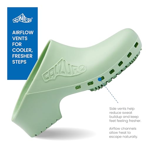 Image of CALZURO Classic Work Clogs Without Holes - Unisex Nursing Clogs - Non Slip Shoes - Autoclavable Rubber Kitchen Shoes for Women and Men -