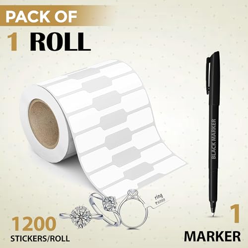 Image of GLUN 1200 Count Jewellery Price Label Stickers, Non-Tear Glossy Dumbbell Tags, 30x12mm Size, Product Price, Informational, Branding and Promotional Labelling