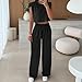 Sinzelimin Womens Two Piece Lounge Set Fashion Cap Sleeves Crewneck Loose Comfy Tank Tops Elastic Waist Wide Leg Pants Suit Black Medium